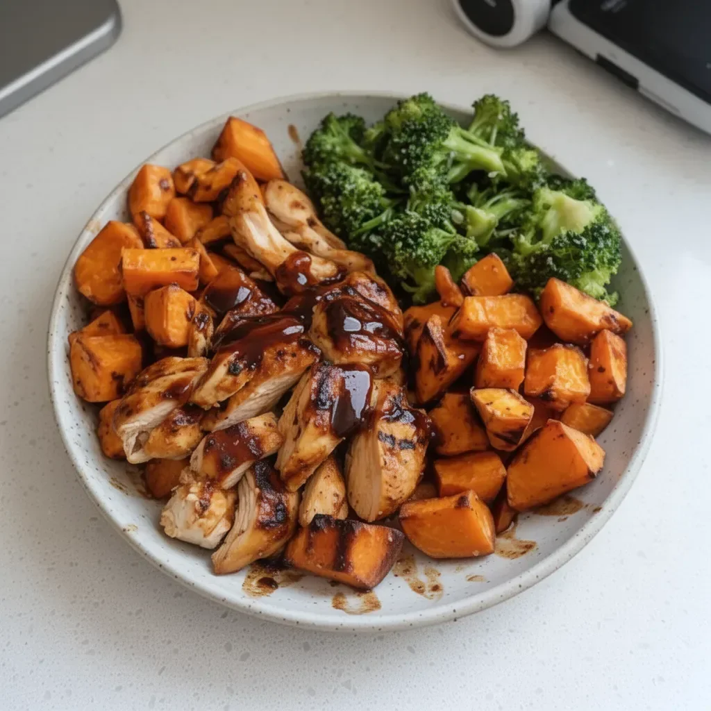 Delicious grilled chicken served in a sweet potato bowl, a nutritious meal option.