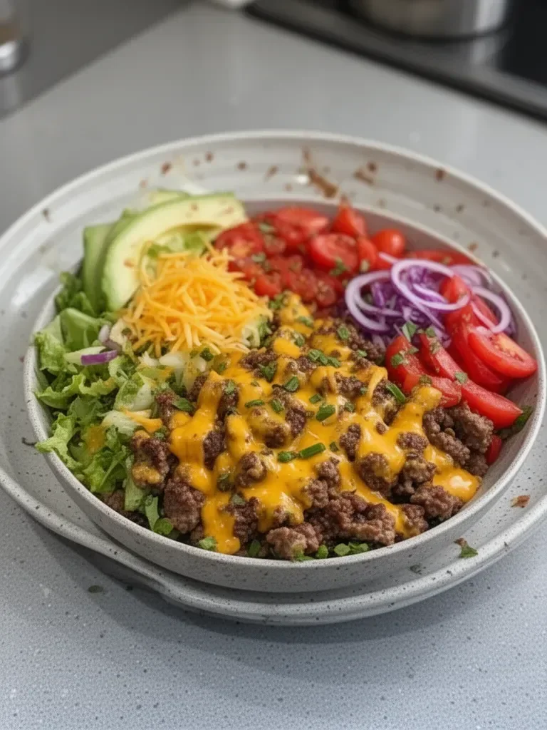 High-Protein Cheeseburger Bowls Recipe – Low-Carb Meal Prep with Ground Beef & Burger Sauce