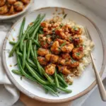 Honey Garlic Chicken served with green beans for a healthy meal