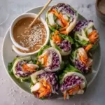 Delicious homemade Keto Spring Rolls with fresh vegetables and dipping sauce