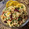 Lemon Orzo Pasta Salad with fresh vegetables and herbs