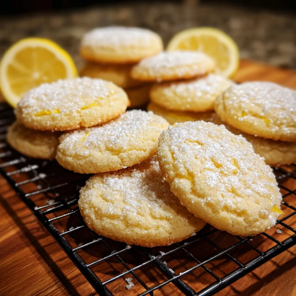 Freshly baked Lemon Sugar Cookies on a cooling rack