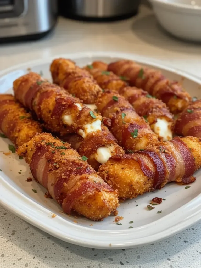 Nashville Hot Bacon Wrapped Mozzarella Sticks