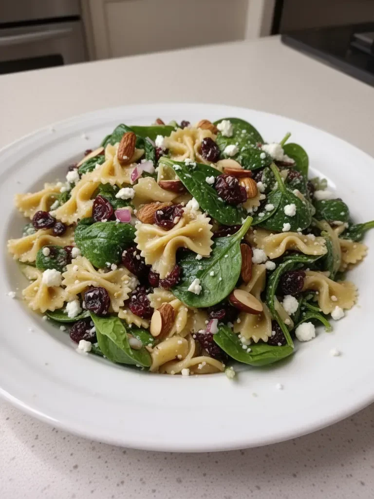 Nutritious Spinach Pasta Salad with Feta and Cranberries