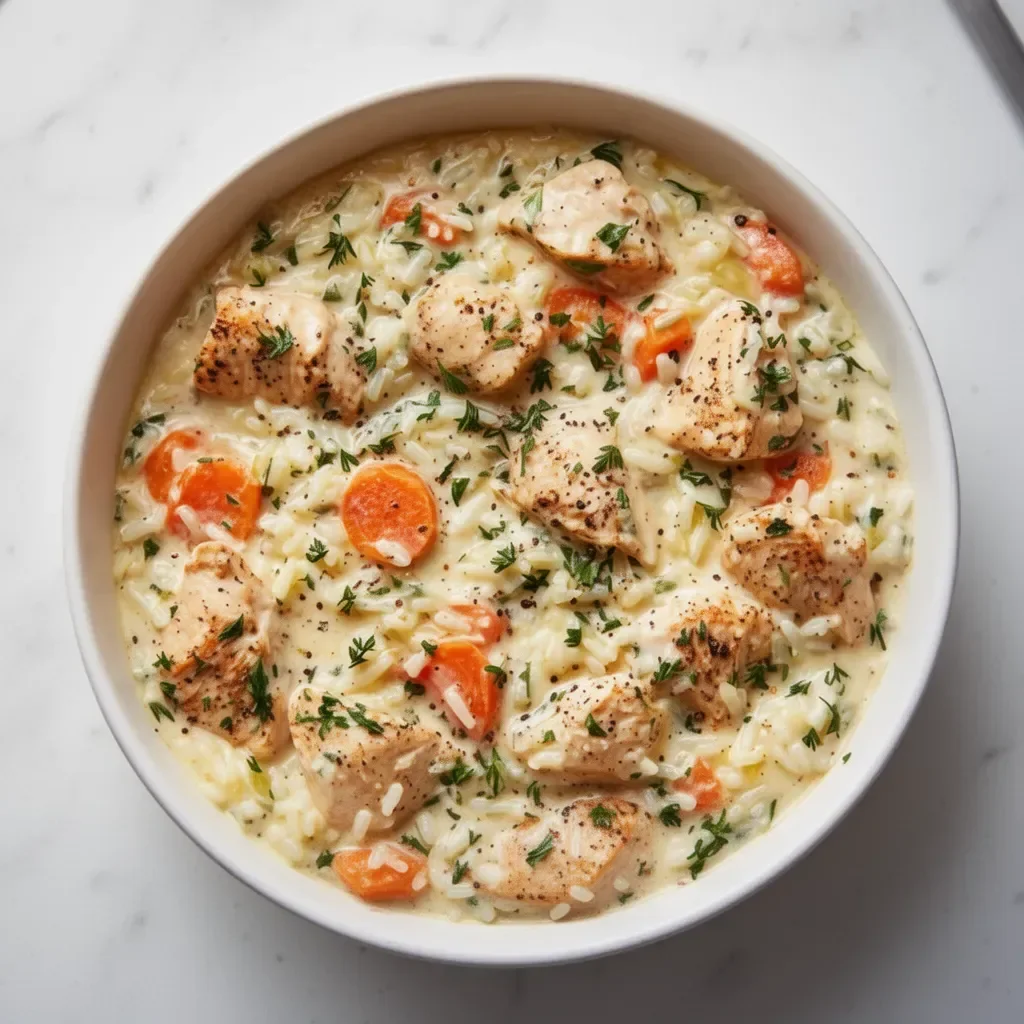 One-Pot gluten-free chicken and rice dish, garnished and ready to serve.