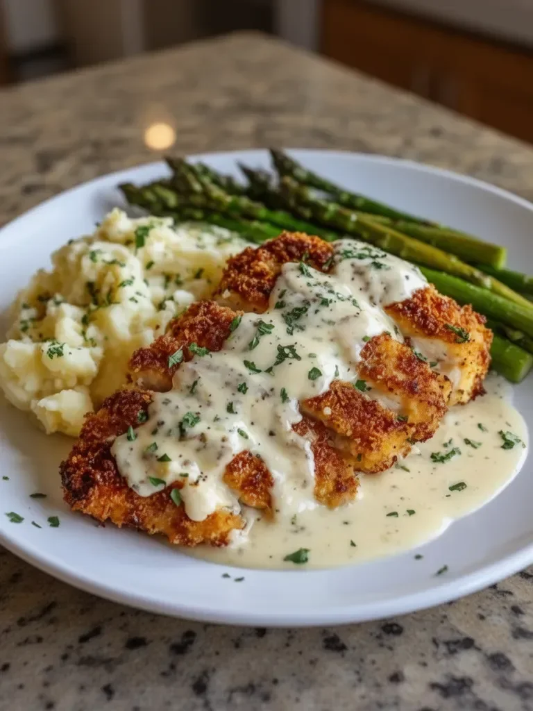 Parmesan Crusted Chicken with Creamy Garlic Sauce – Easy Family Dinner Recipe