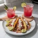 Refreshing Prickly Pear Margarita cocktail in a glass with lime and salt