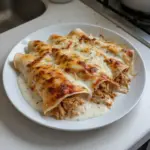 Delicious protein chicken enchiladas with creamy white sauce for a flavorful meal.
