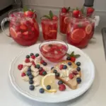 A glass of Refreshing Love Potion Punch garnished with fruit.
