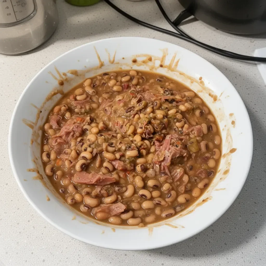 Savory black eyed peas dish garnished with herbs