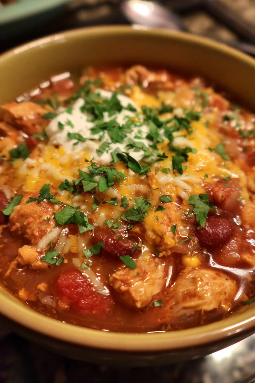 Slow Cooker Cheesy Chicken Chili