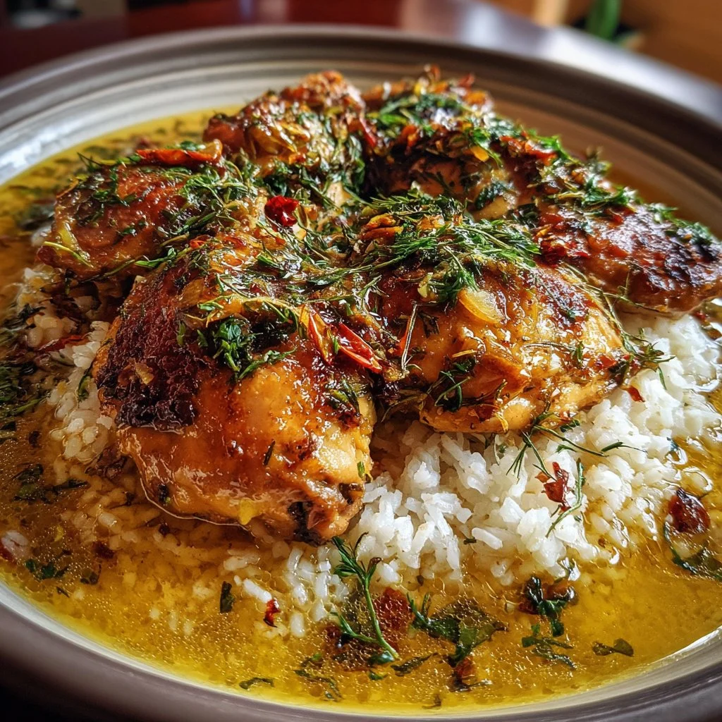 Slow Cooker Garlic Butter Chicken served on a plate with herbs