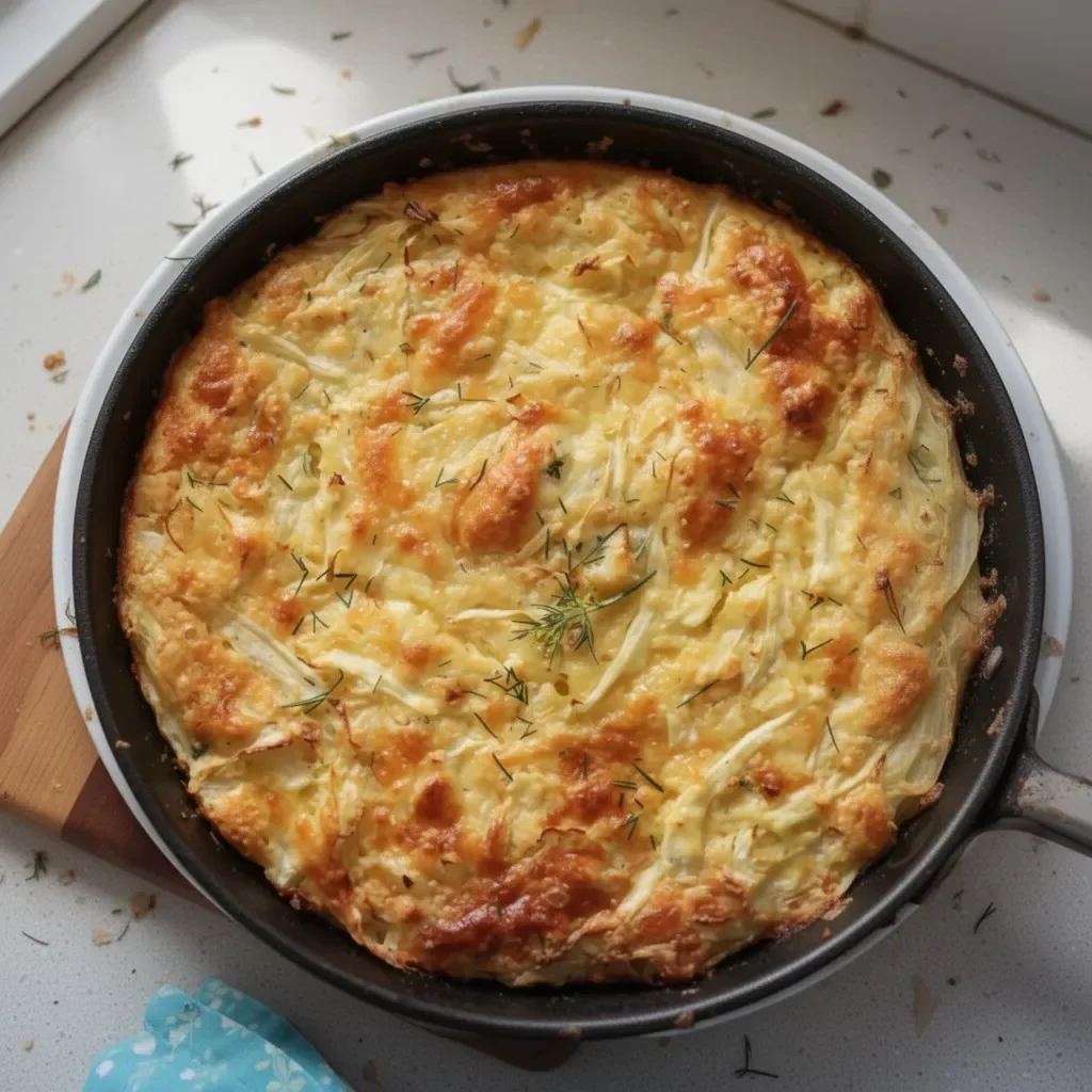 Delicious Smoked Gouda and cabbage bake topped with golden cheese