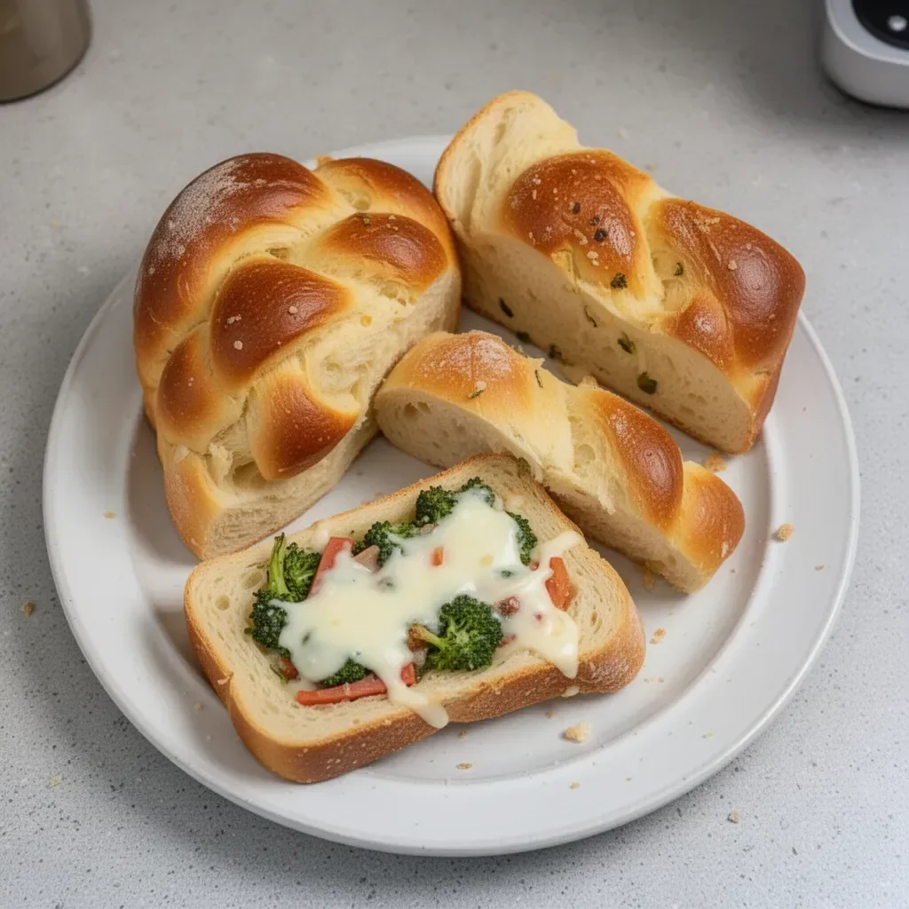 Freshly baked soft brioche loaf on a wooden cutting board