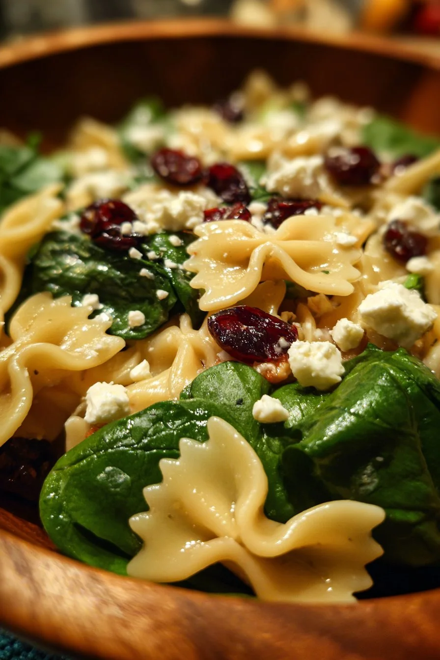 Spinach Pasta Salad with Feta and Cranberries