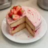 Vanilla cake with strawberry filling on a decorative plate