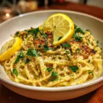 Delicious Vegan Lemon Artichoke Pasta served with a sprinkle of herbs
