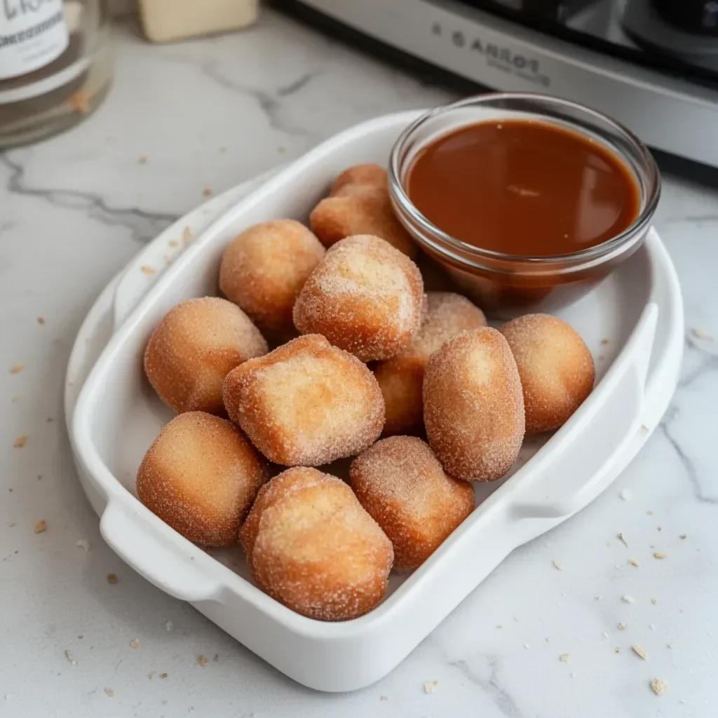 Delicious air fryer churro bites coated with cinnamon and sugar