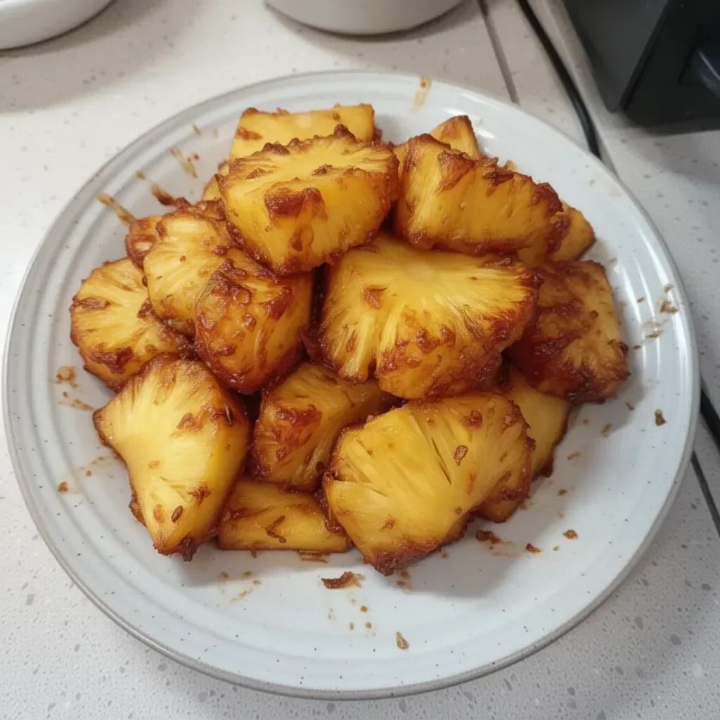Air fryer pineapple chunks ready to be served as a sweet treat