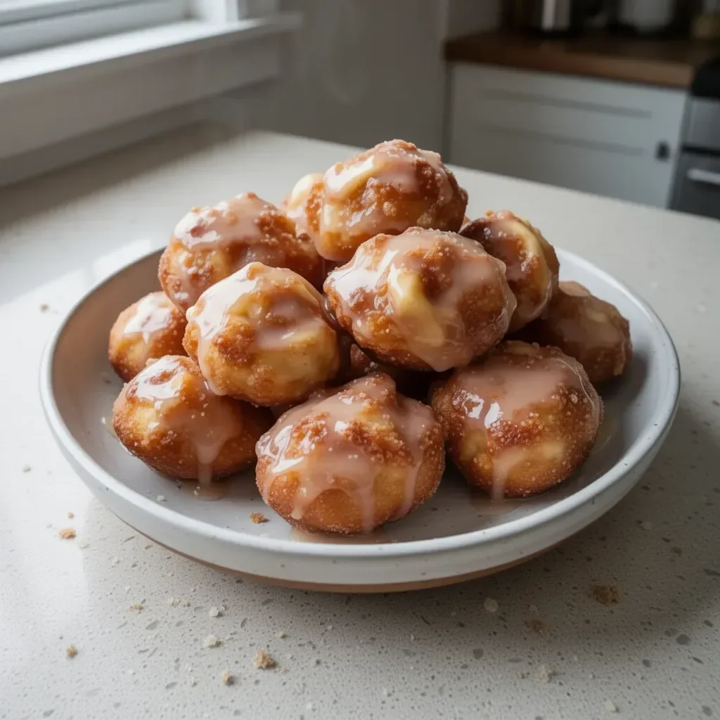 Delicious Apple Fritter Bites on a plate, ready to enjoy as a sweet snack.