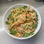 Delicious Asian noodle salad with fresh vegetables and dressing