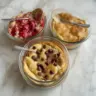 Delicious baked protein pancake bowls topped with fresh fruit and nuts
