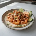 Bang Bang Shrimp Tacos with crispy shrimp and spicy sauce in tortillas