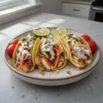 Delicious homemade fish tacos served with fresh toppings