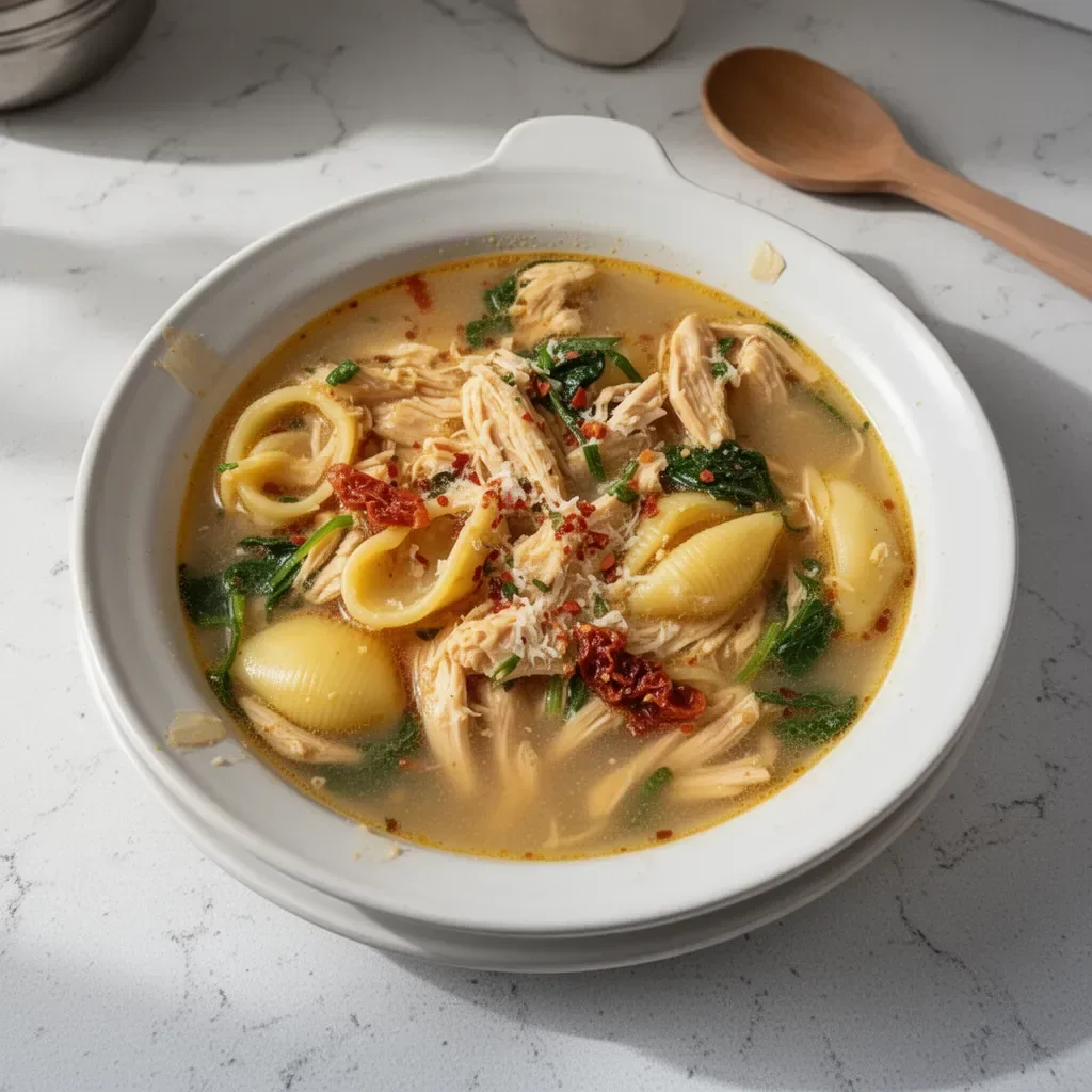 Delicious Marry Me Chicken Soup garnished with herbs in a bowl