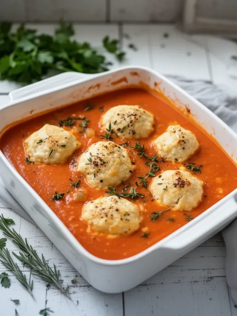 Best Tomato Soup with Cheddar Bay Dumplings