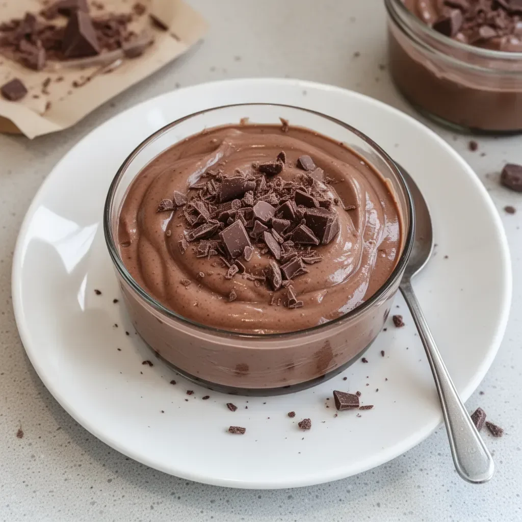 Delicious chocolate protein pudding in a bowl with a spoon
