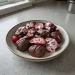 Delicious chocolate strawberry yogurt clusters arranged on a plate