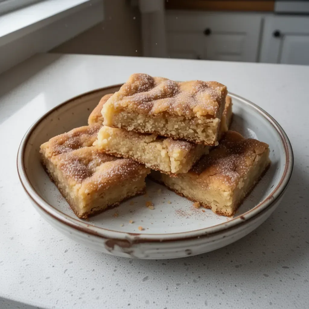 Freshly baked Cinnamon Sugar Blondies on a plate