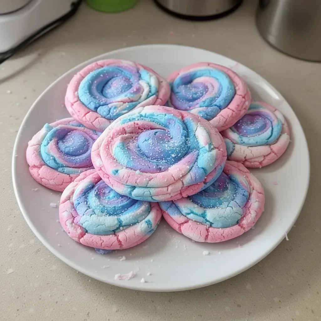 Delicious cotton candy cookies with colorful sprinkles and fluffy texture