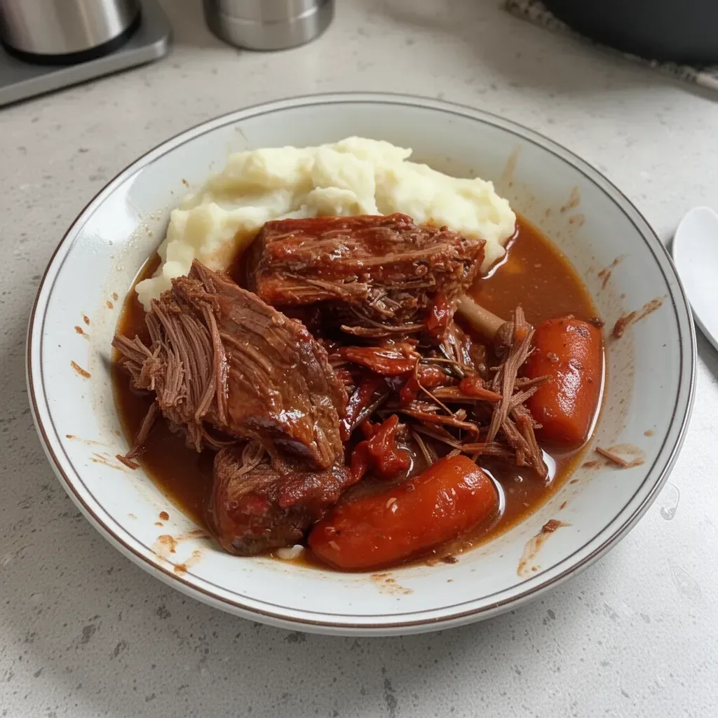 Delicious Dutch Oven Pot Roast with vegetables and herbs in a rich gravy.