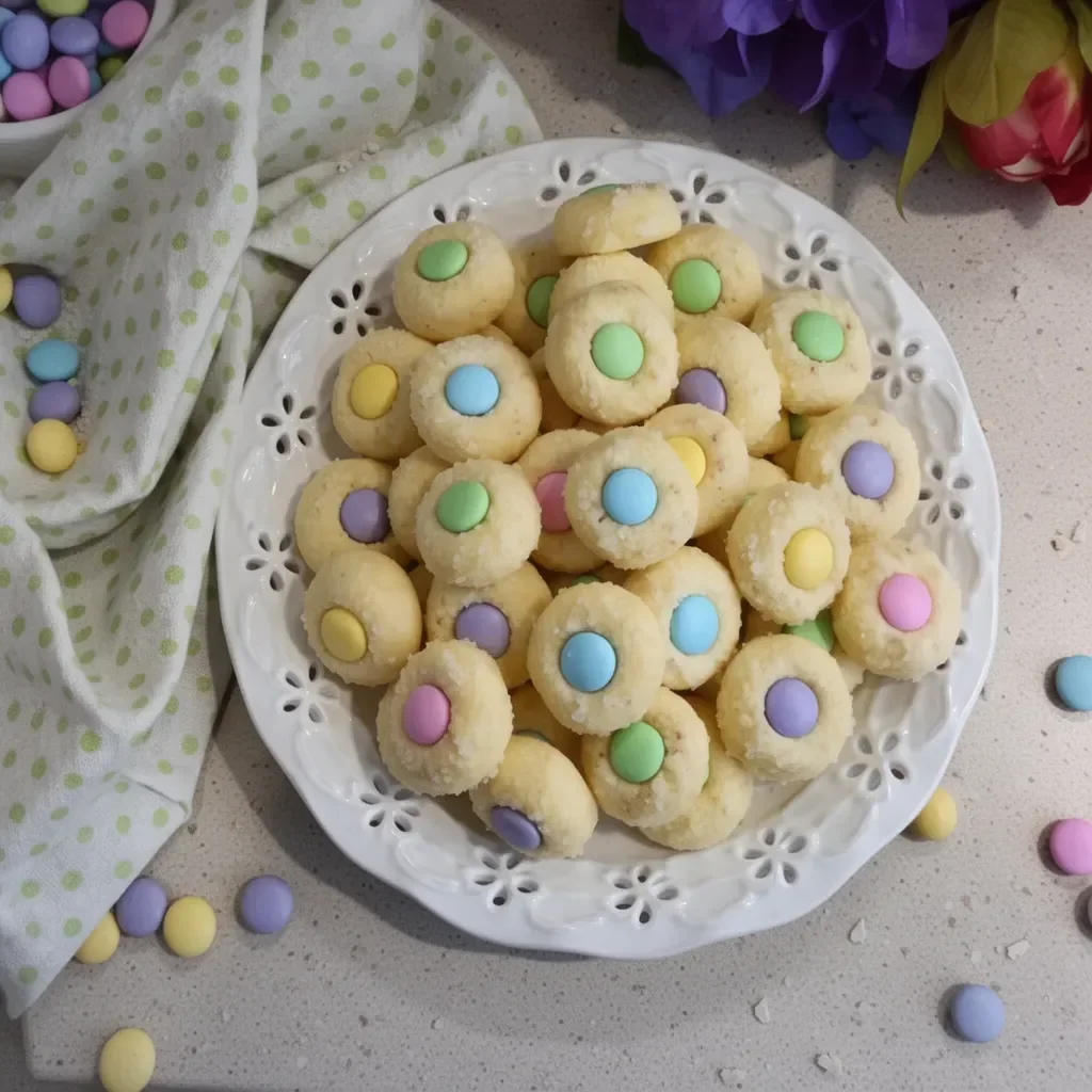 Colorful Easter Bunny Button Cookies decorated for spring festivities.