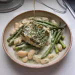 Easy air fryer cod recipe with herby mayo and asparagus side dish