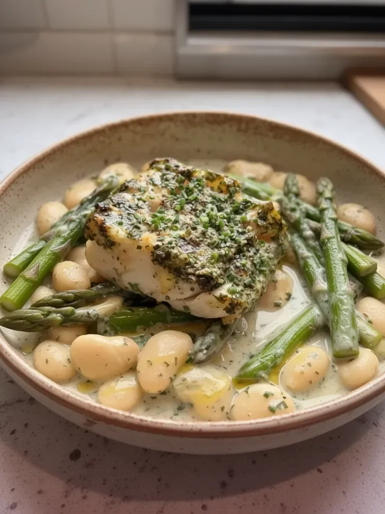 Easy Air Fryer Cod with Herby Mayo and Asparagus