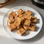 Delicious easy peanut butter fudge on a white plate, ready to enjoy.