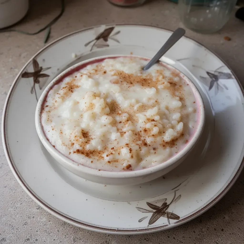 Delicious bowl of easy rice pudding made with leftover rice