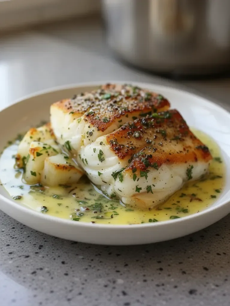 Golden Seared Cod with Herb Butter Sauce