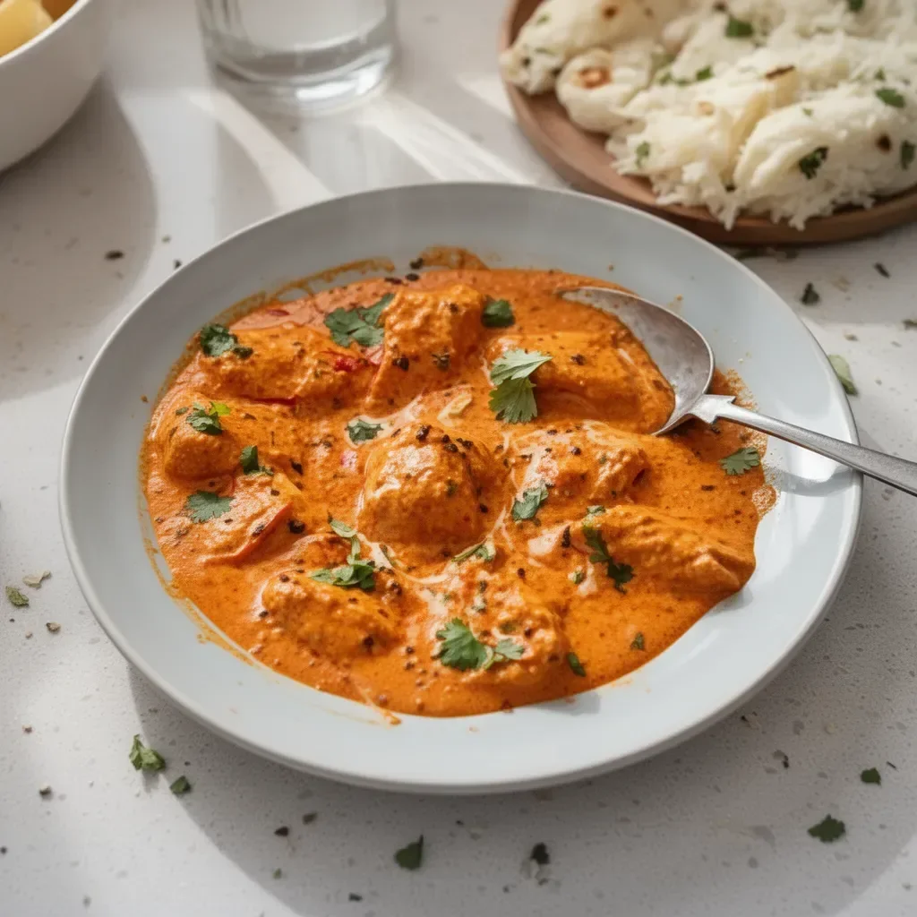 Delicious butter chicken from Gordon Ramsay's recipe served with rice