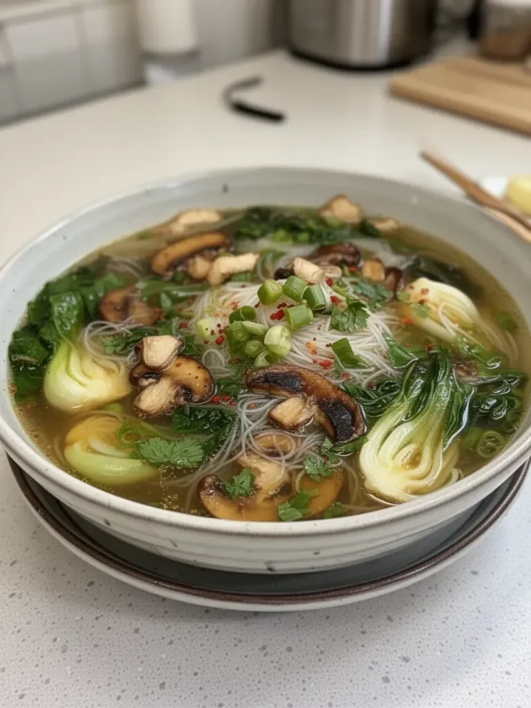 Healing Ginger Garlic Broth with Rice Noodles: A Comforting, Nourishing Soup