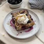 Delicious healthy blueberry baked oatmeal served in a bowl
