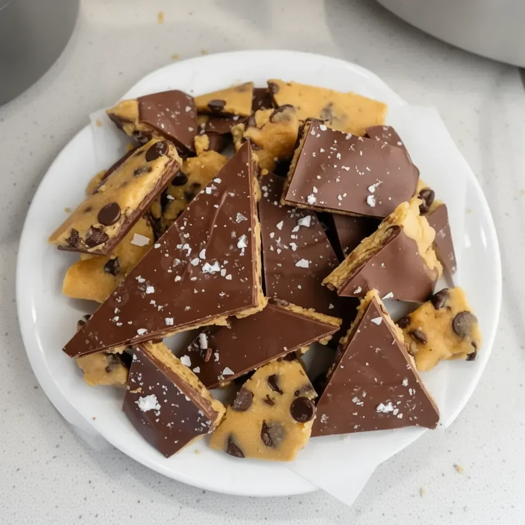 Delicious healthy cookie dough bark topped with chocolate and nuts