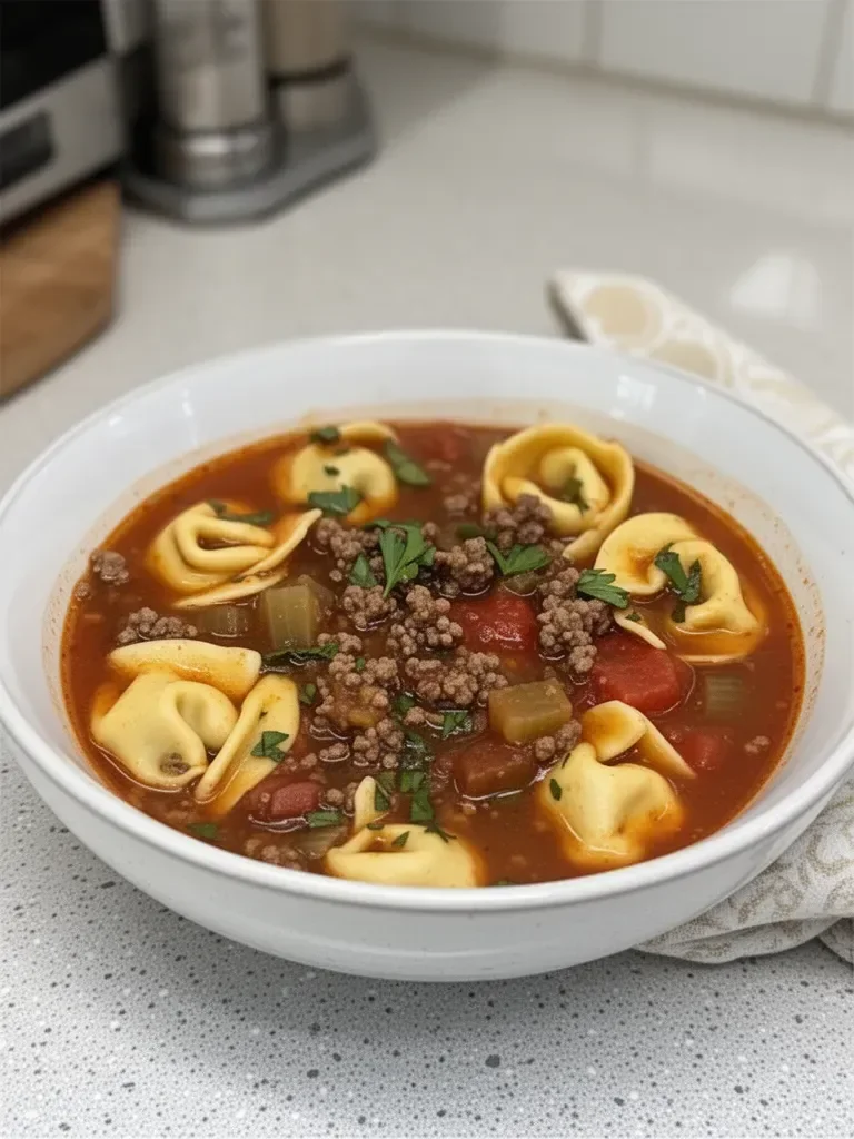 Healthy Ground Beef Tortellini Soup