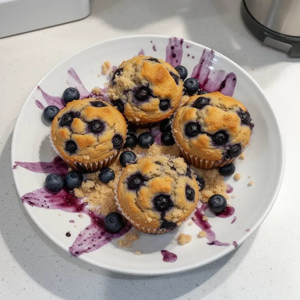 Hearty blueberry protein muffins fresh out of the oven