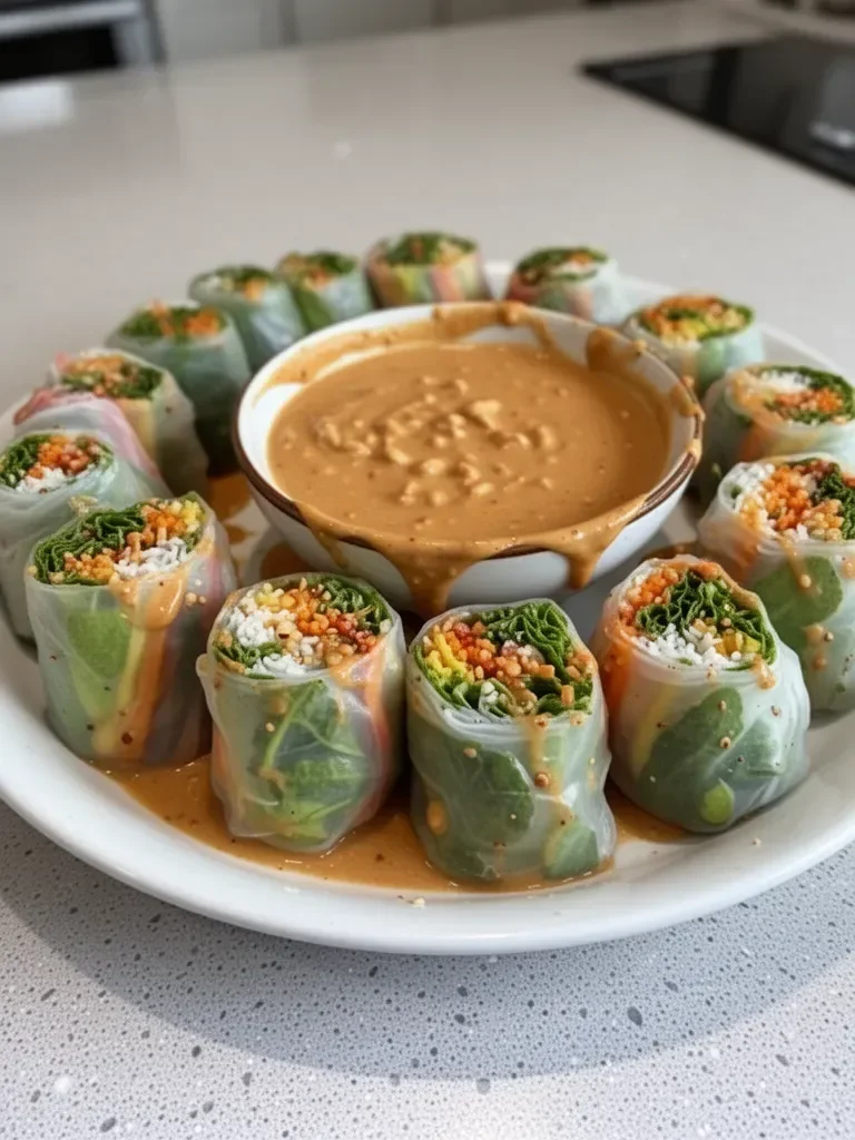 Hearty Veggie Rolls with Peanut Sauce