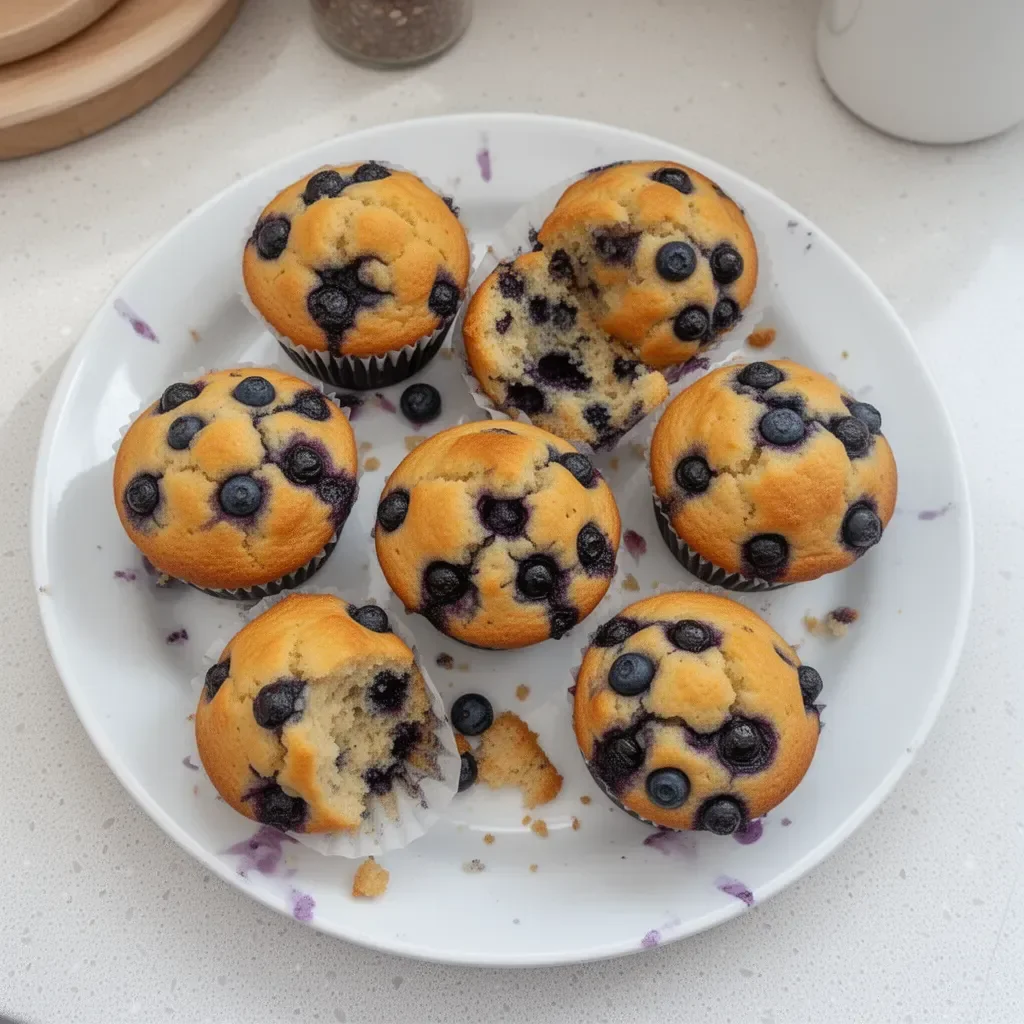 High protein blueberry muffins fresh out of the oven, perfect for a healthy snack