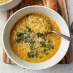 Bowl of Italian Pastina Soup with fresh herbs and vegetables